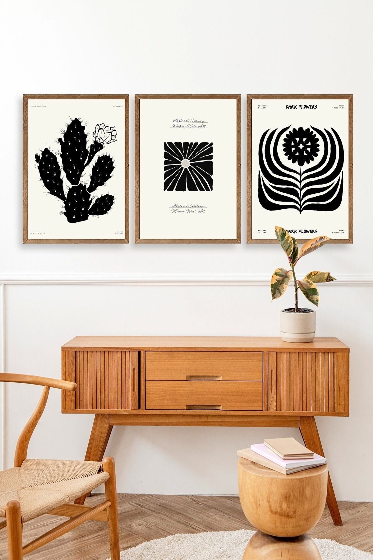 Modern Üçlü Ahşap Çerçeveli Tablo 30 x 40