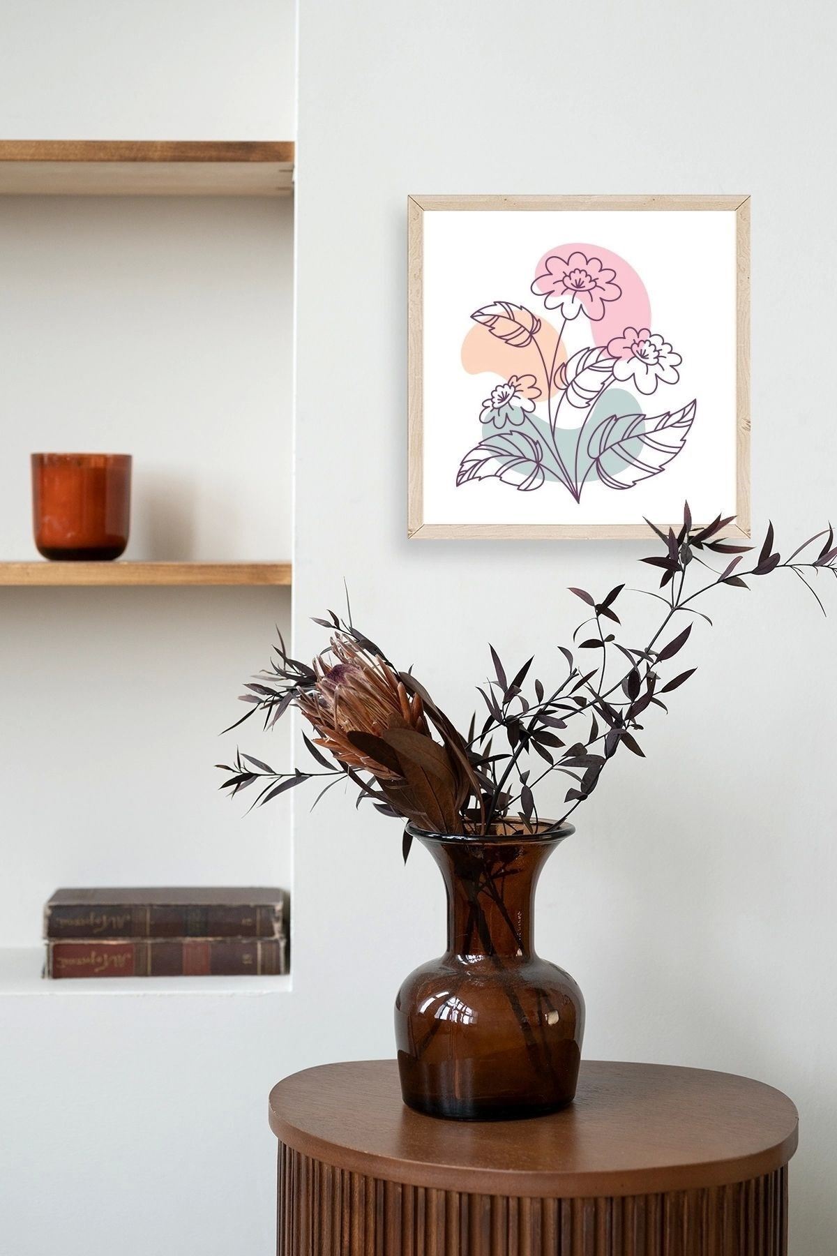 Çiçek Ahşap Çerçeveli Tablo 23 x 23