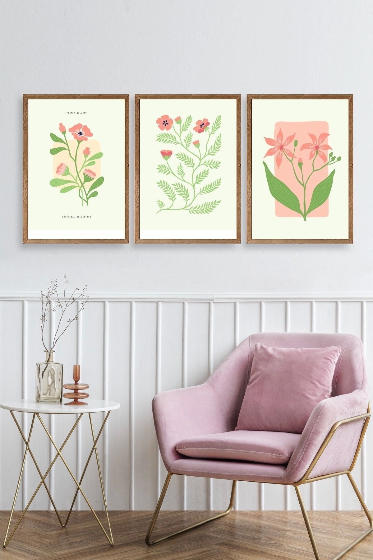 Botanik Üçlü Ahşap Çerçeveli Tablo 50 x 70