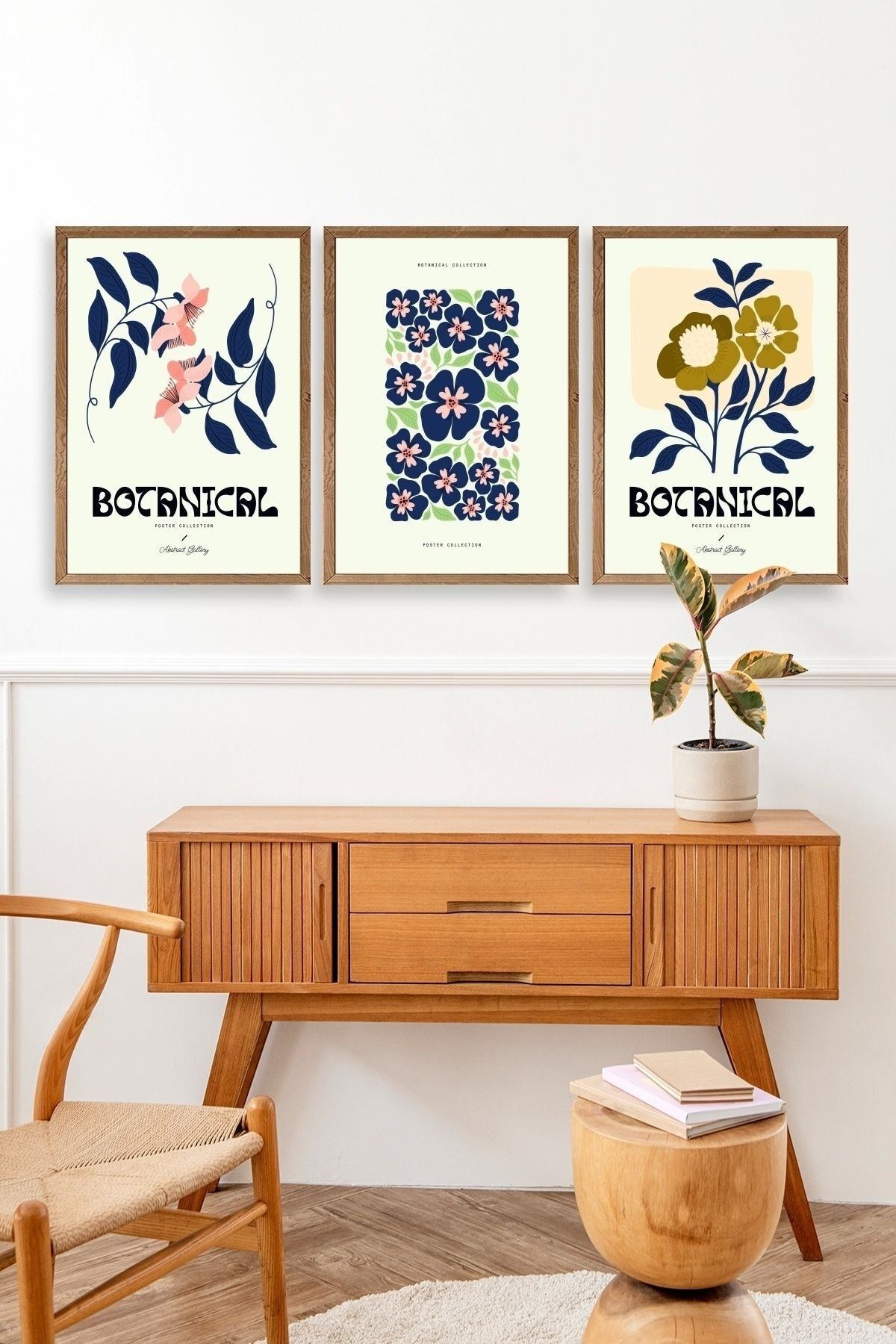 Botanik Üçlü Ahşap Çerçeveli Tablo 40 x 60