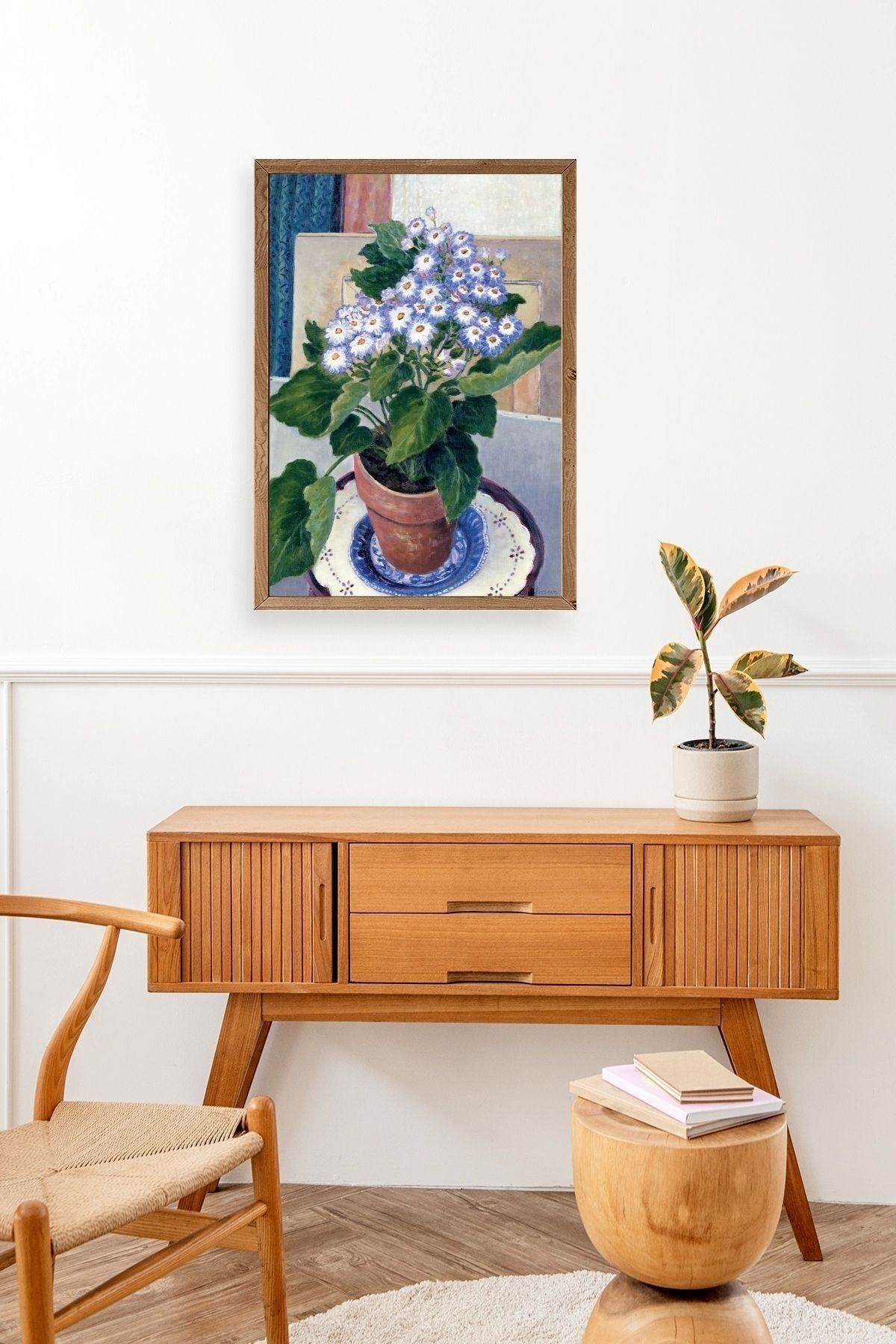 Saksıdaki Çiçek Ahşap Çerçeveli Tablo 50 x 70