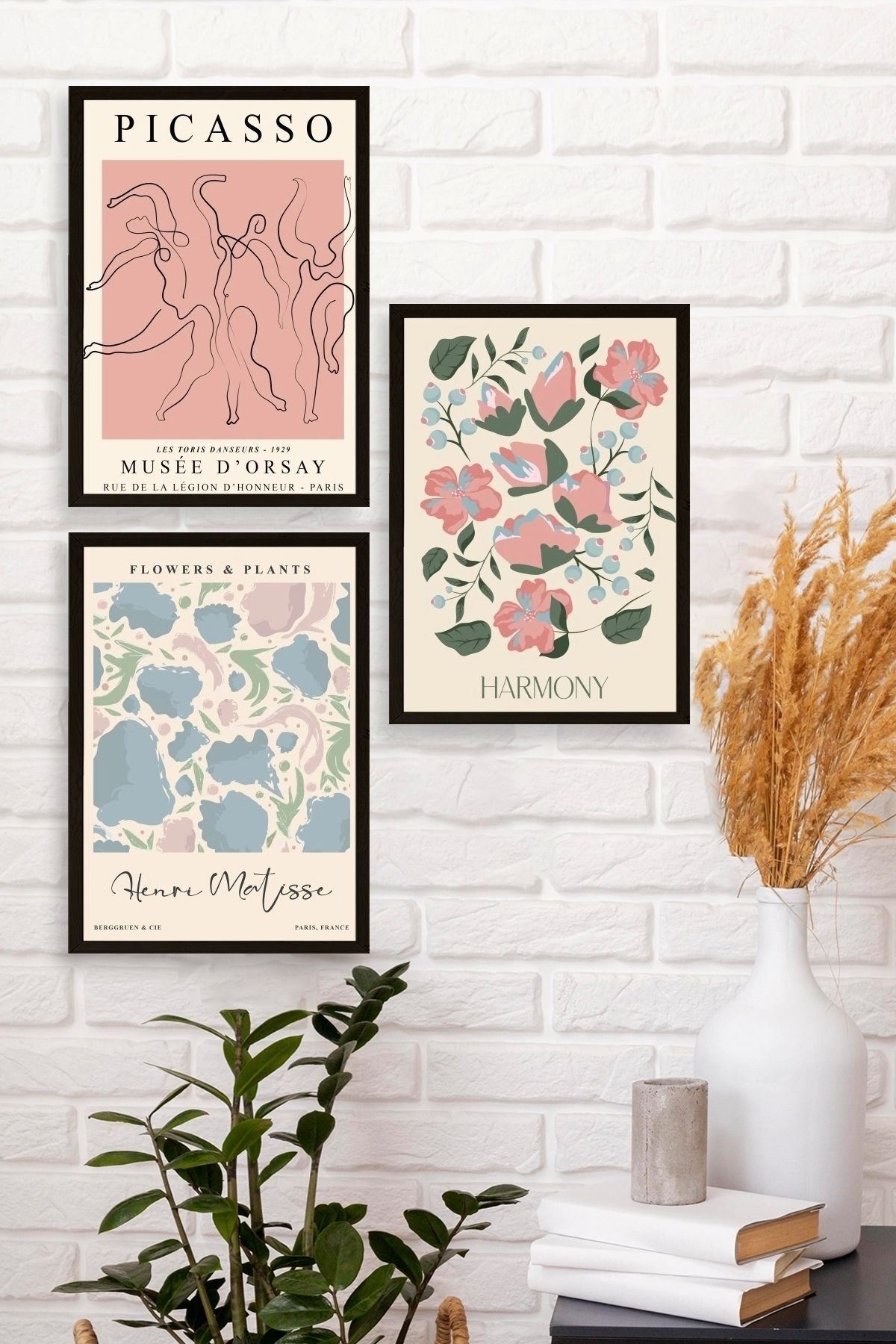 Ünlü Tablolar Üçlü Ahşap Çerçeveli Tablo 30 x 40