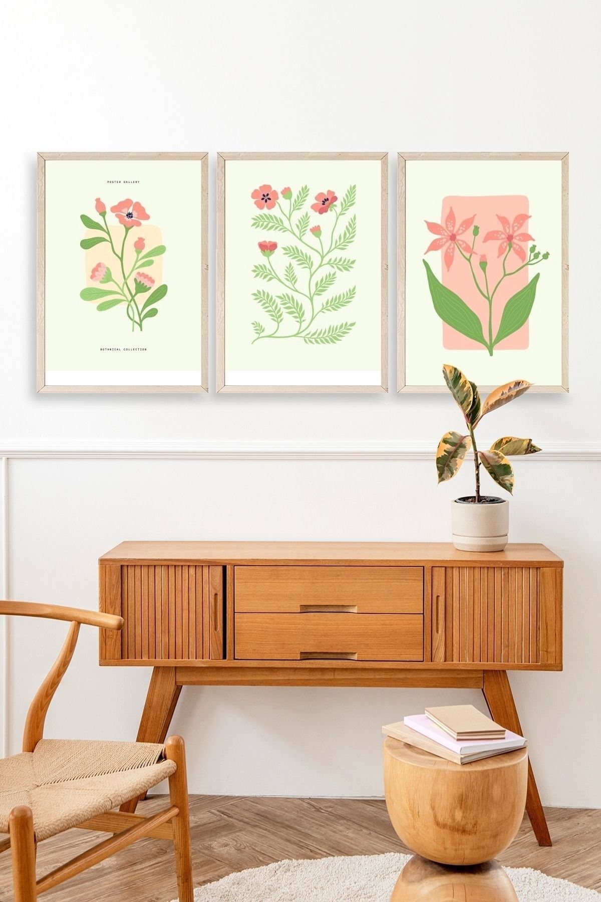 Botanik Üçlü Ahşap Çerçeveli Tablo 40 x 60