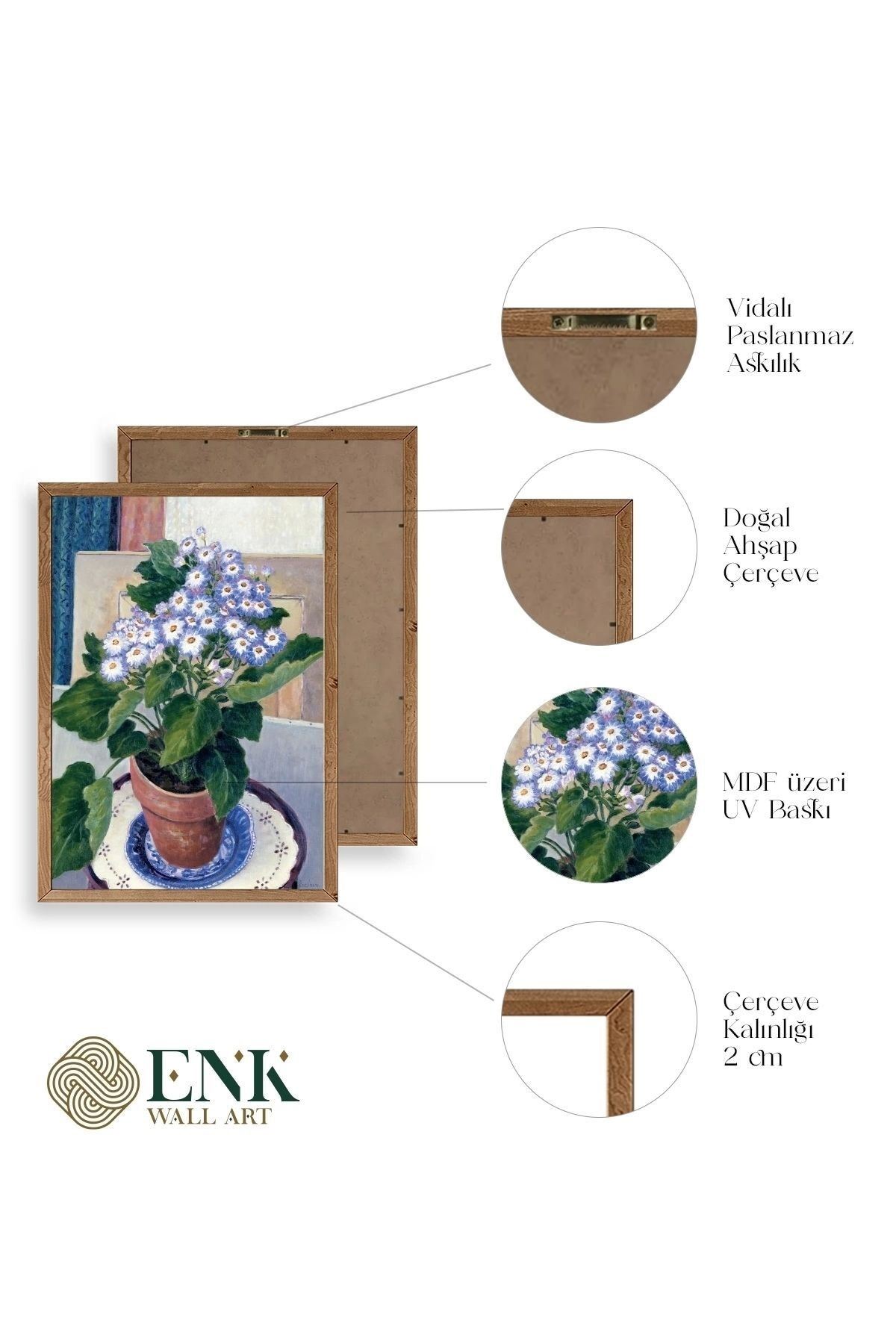 Saksıdaki Çiçek Ahşap Çerçeveli Tablo 23 x 30