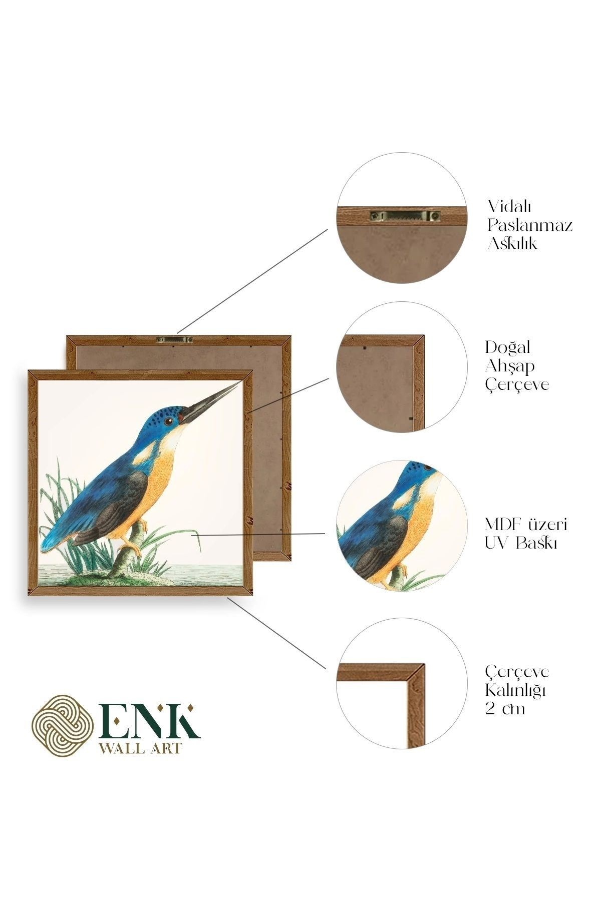 Kuş Ahşap Çerçeveli Tablo 23 x 23