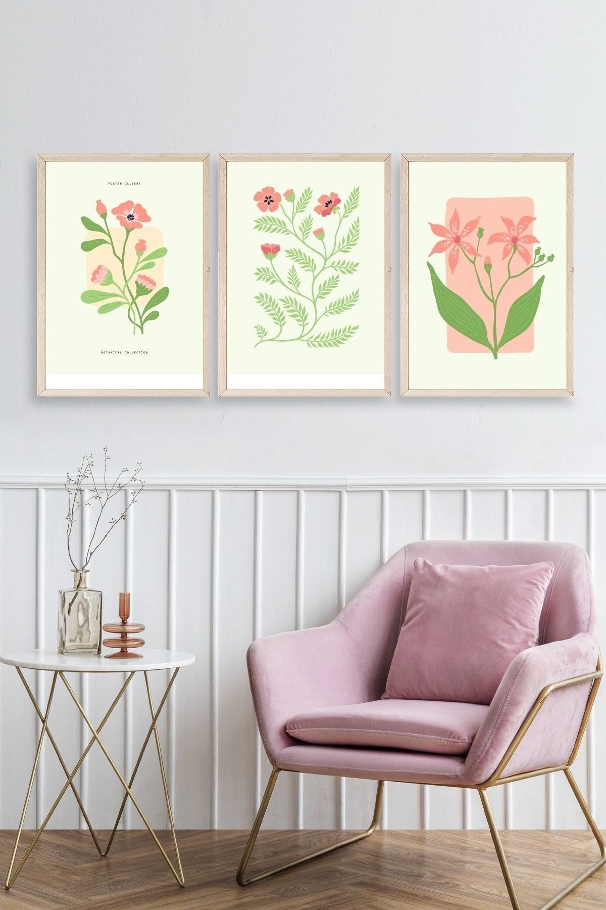 Botanik Üçlü Ahşap Çerçeveli Tablo 30 x 40