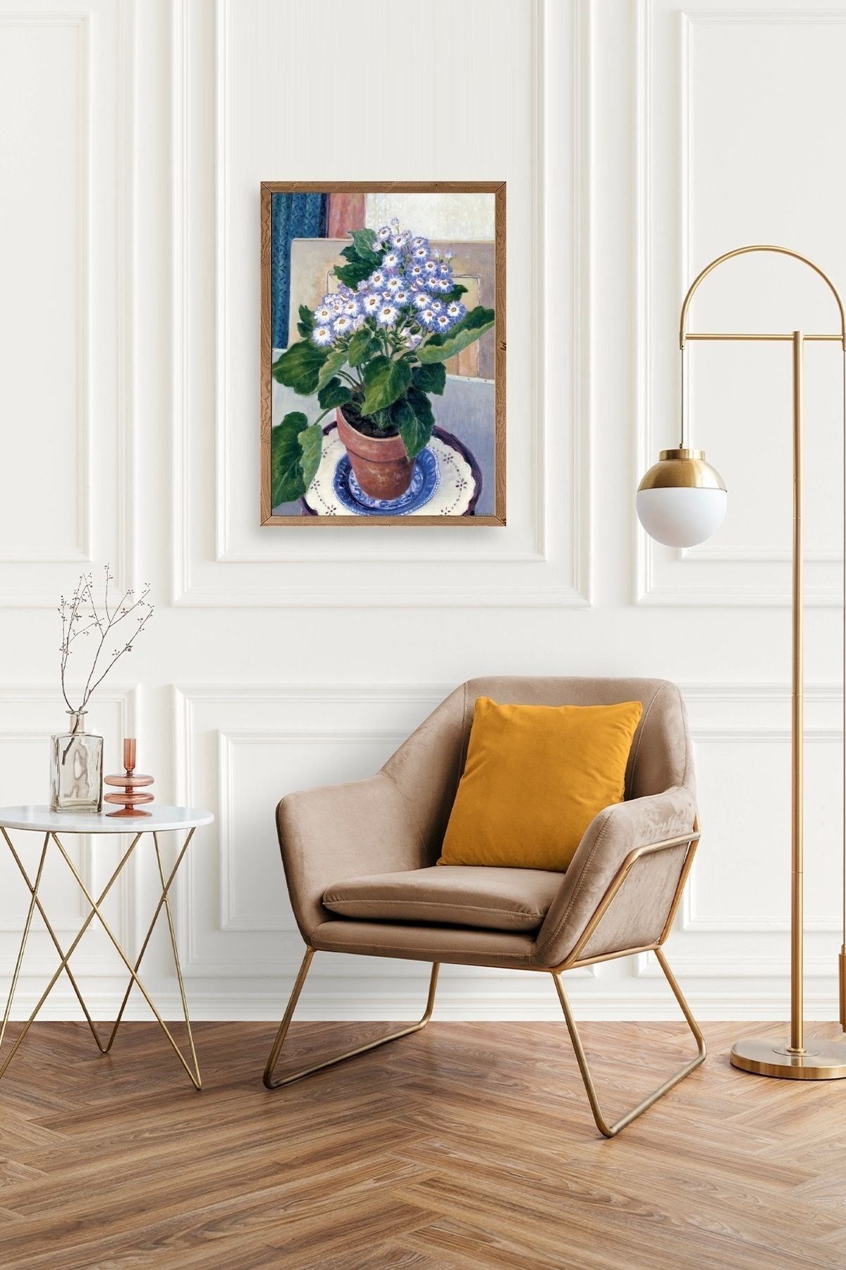 Saksıdaki Çiçek Ahşap Çerçeveli Tablo 30 x 42