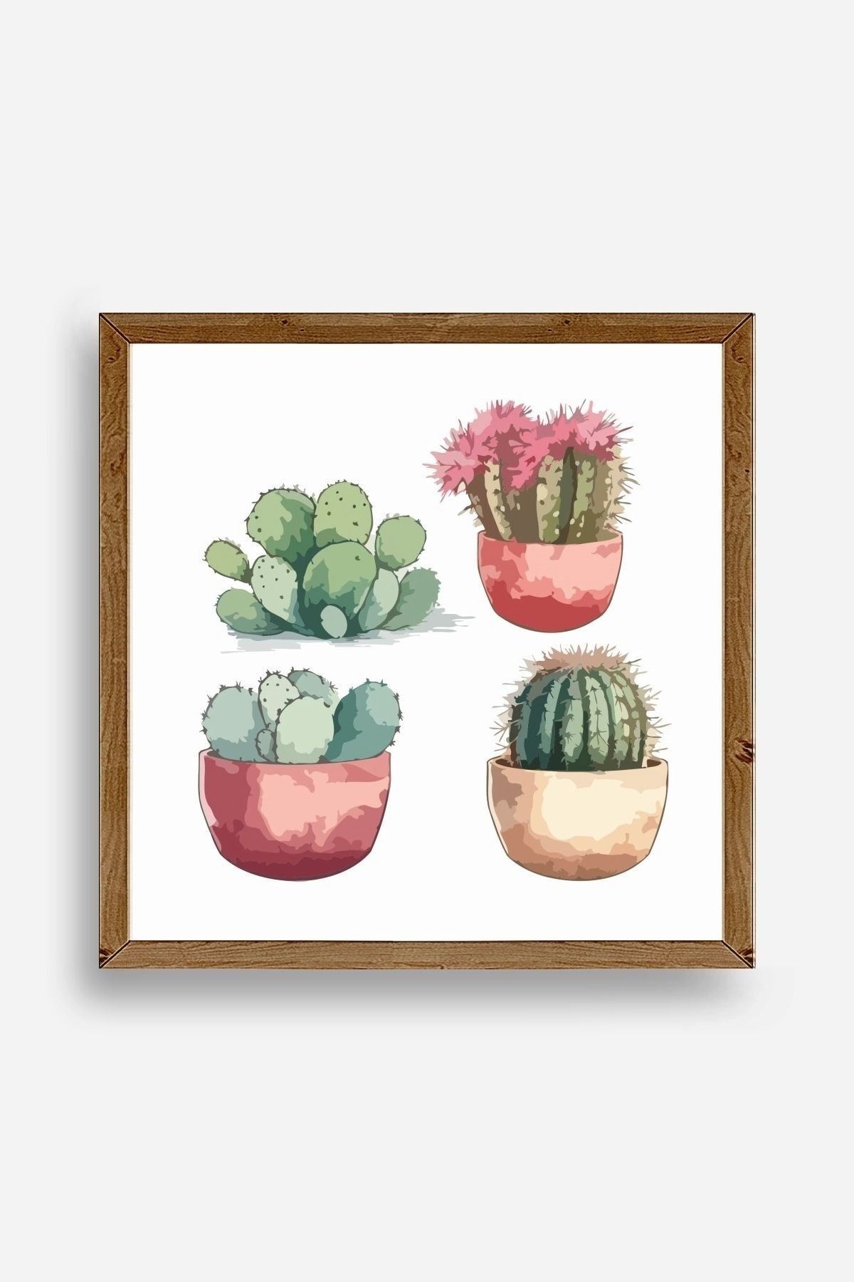 Kaktüs Ahşap Çerçeveli Tablo 23 x 23
