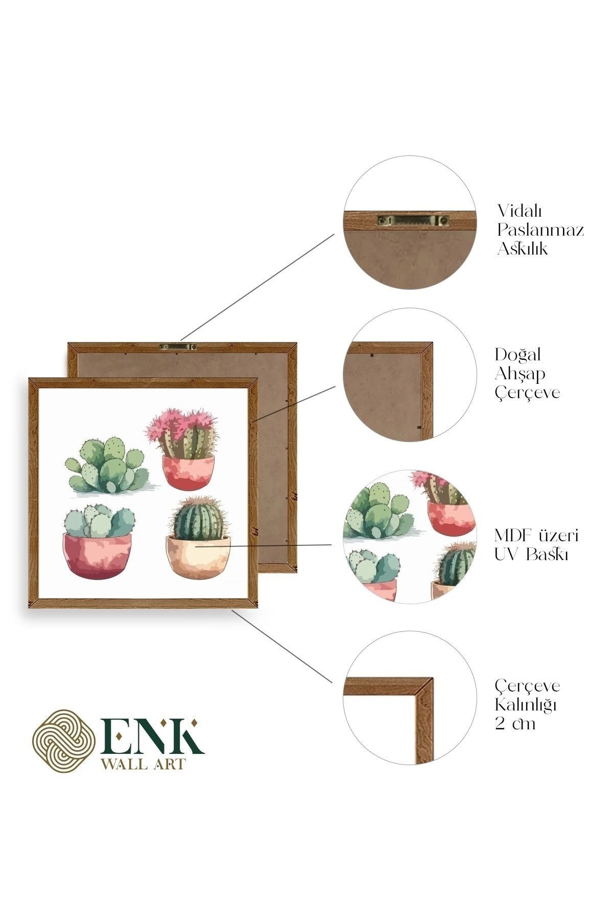 Kaktüs Ahşap Çerçeveli Tablo 23 x 23