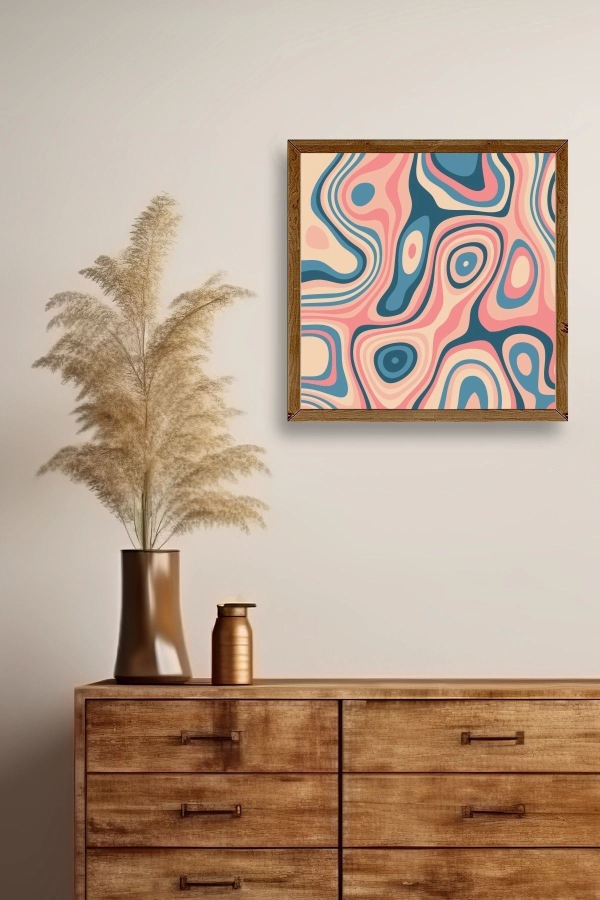 Soyut Ahşap Çerçeveli Tablo 50 x 50