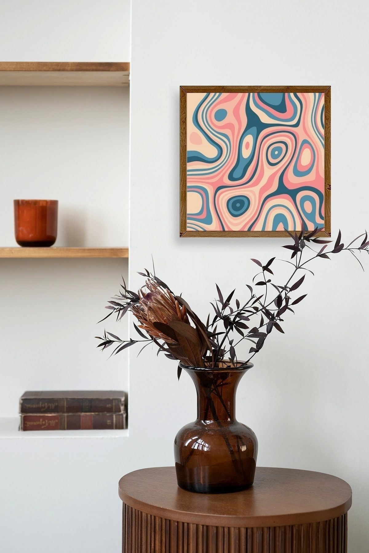 Soyut Ahşap Çerçeveli Tablo 50 x 50