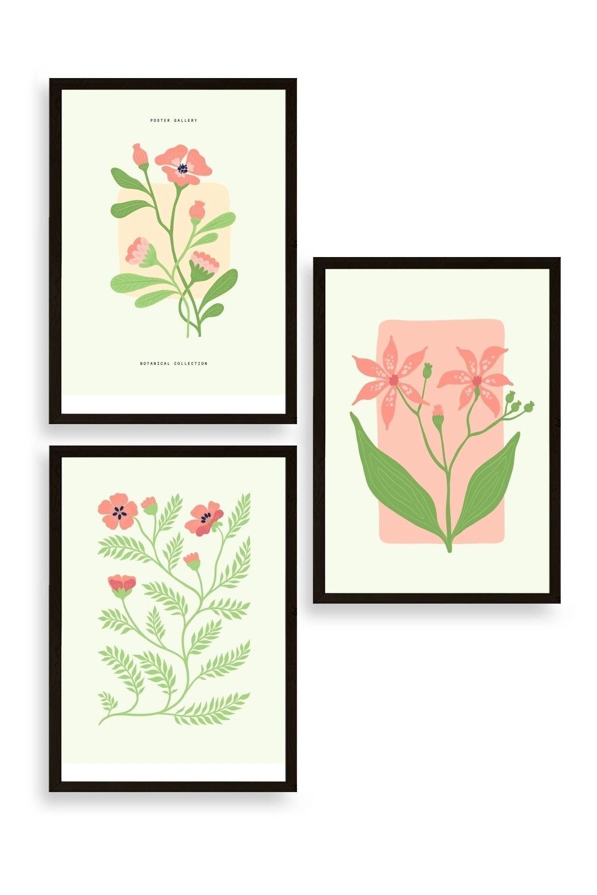 Botanik Üçlü Ahşap Çerçeveli Tablo 30 x 40