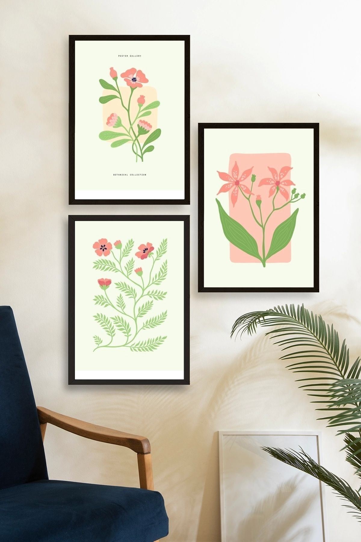 Botanik Üçlü Ahşap Çerçeveli Tablo 40 x 60