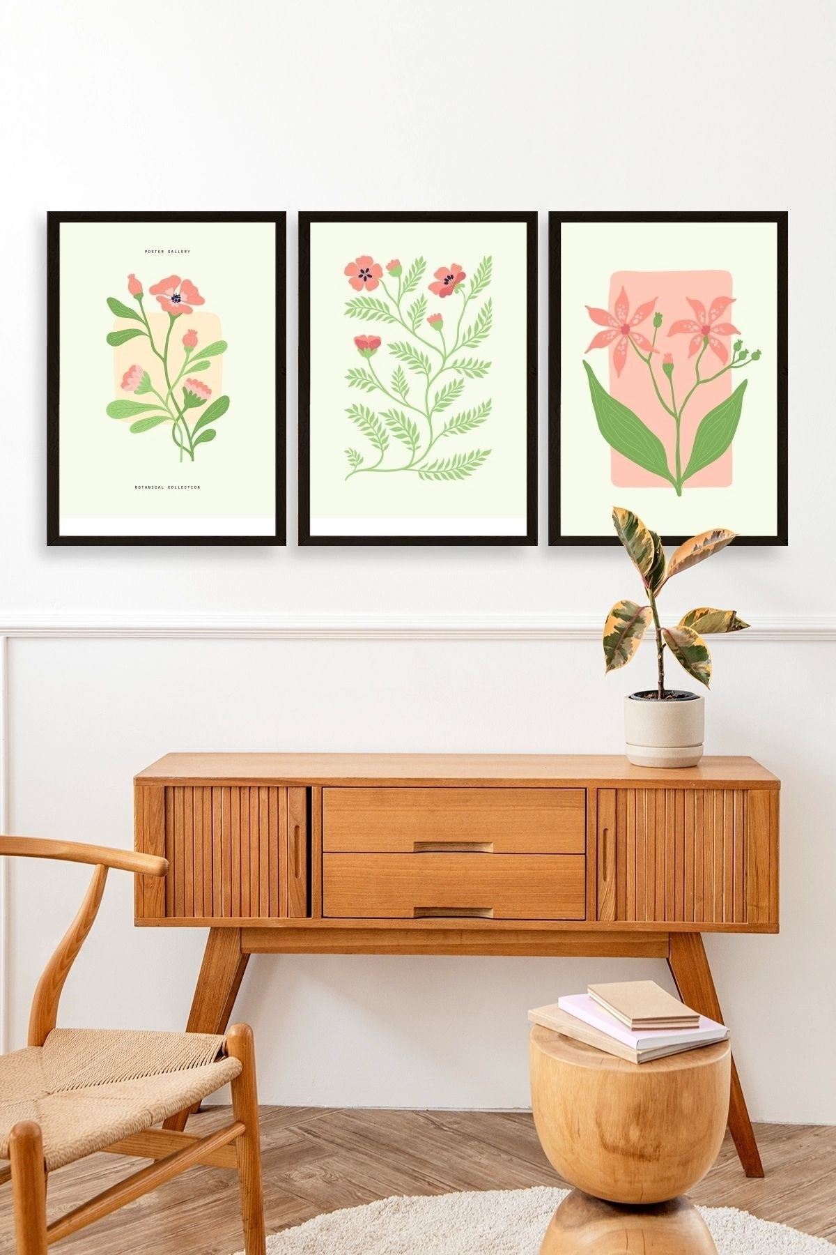 Botanik Üçlü Ahşap Çerçeveli Tablo 40 x 60