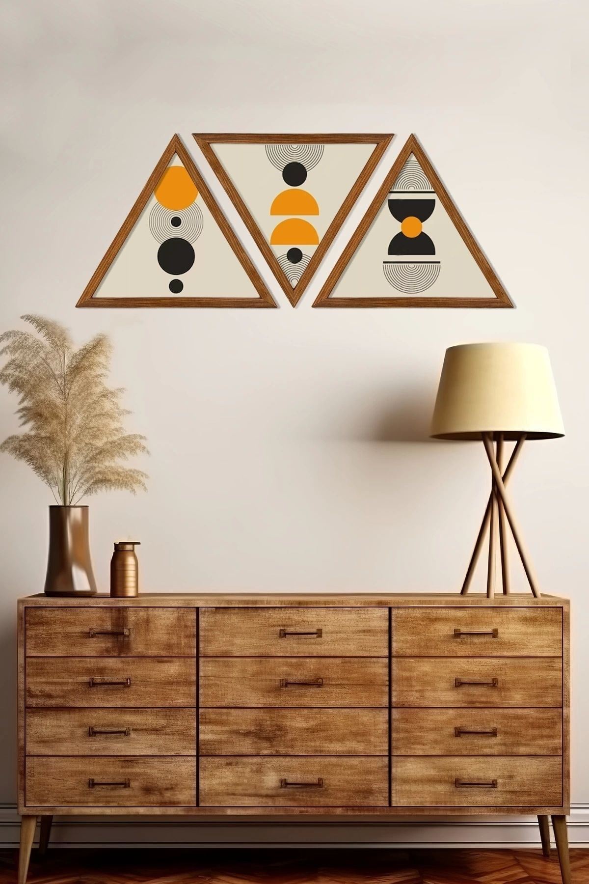 Dekoratif Üçgen Çerçeveli Ahşap Tablo Set 35 x 40