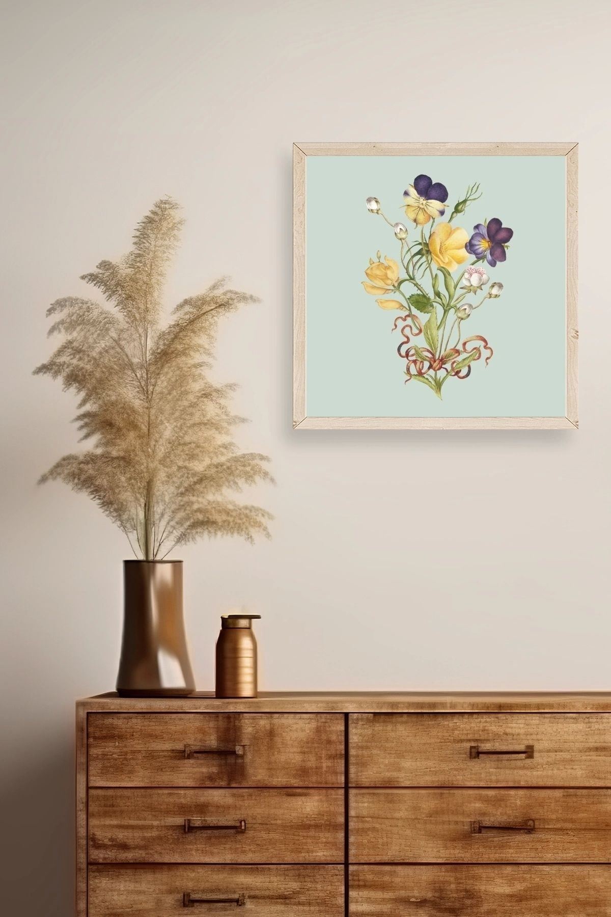 Çiçek Ahşap Çerçeveli Tablo 50 x 50