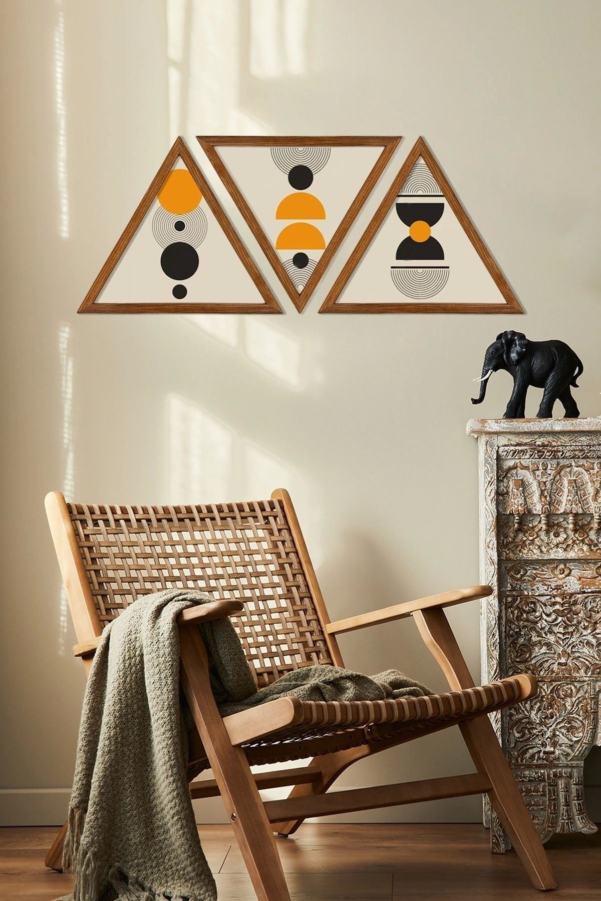 Dekoratif Üçgen Çerçeveli Ahşap Tablo Set 35 x 40