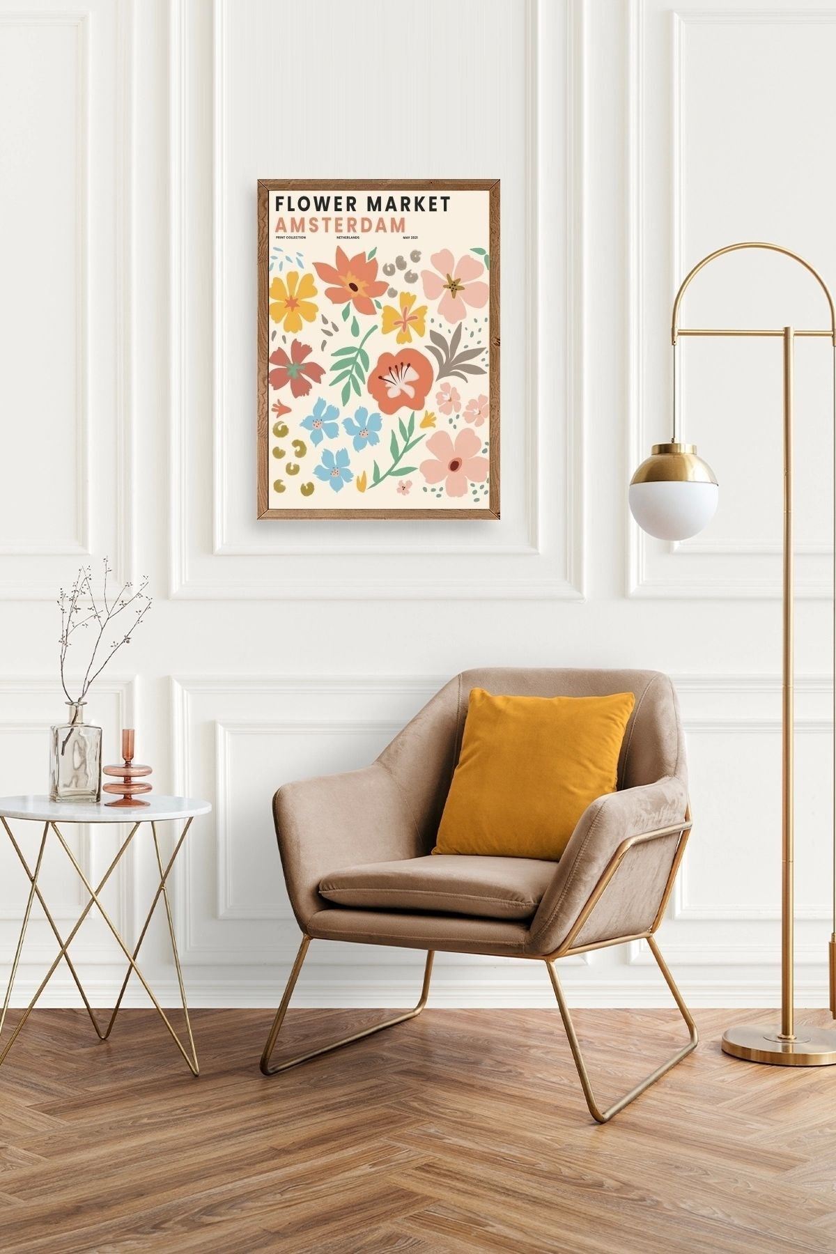 Çiçek Pazarı Ahşap Çerçeveli Tablo 17 x 23