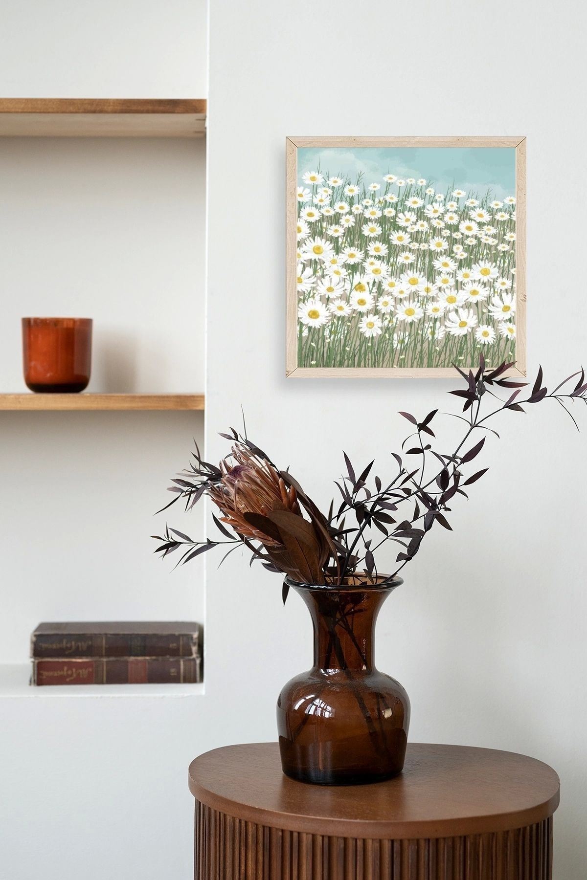 Çiçekler Ahşap Çerçeveli Tablo 42 x 42