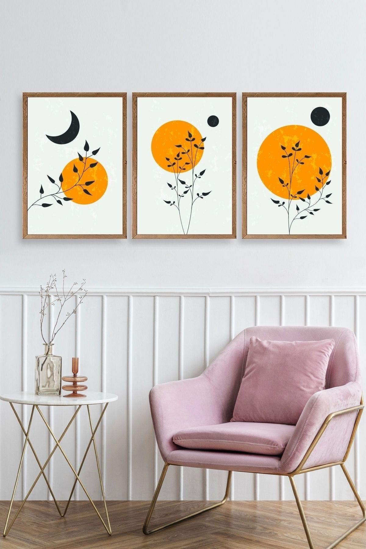 Manzara Üçlü Ahşap Çerçeveli Tablo 17 x 23