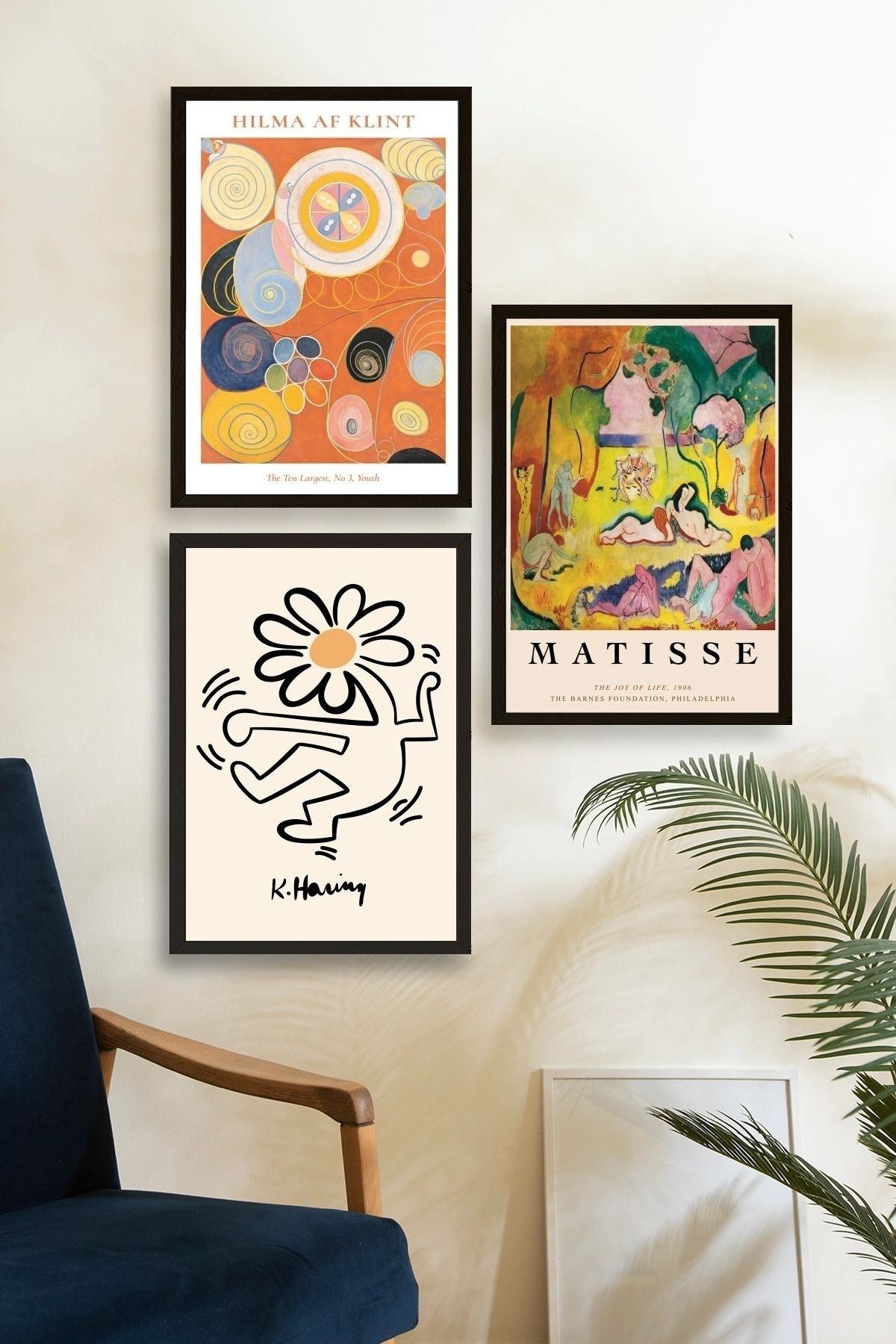 Ünlü Tablolar Üçlü Ahşap Çerçeveli Tablo 40 x 60