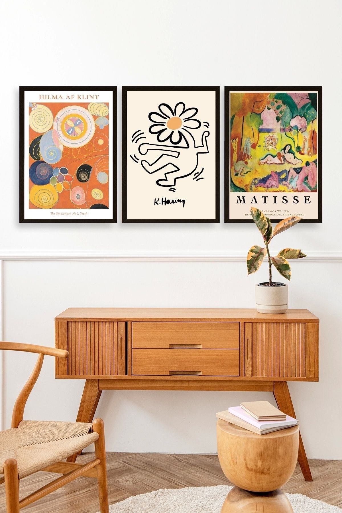 Ünlü Tablolar Üçlü Ahşap Çerçeveli Tablo 40 x 60