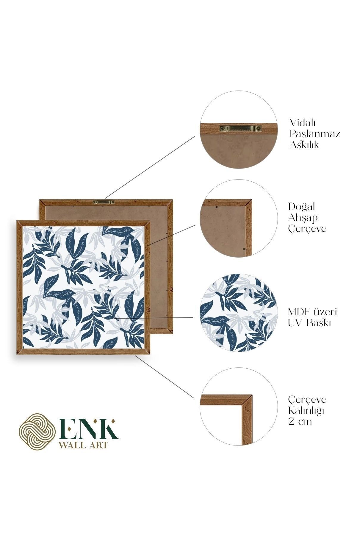 Yaprak Ahşap Çerçeveli Tablo 23 x 23