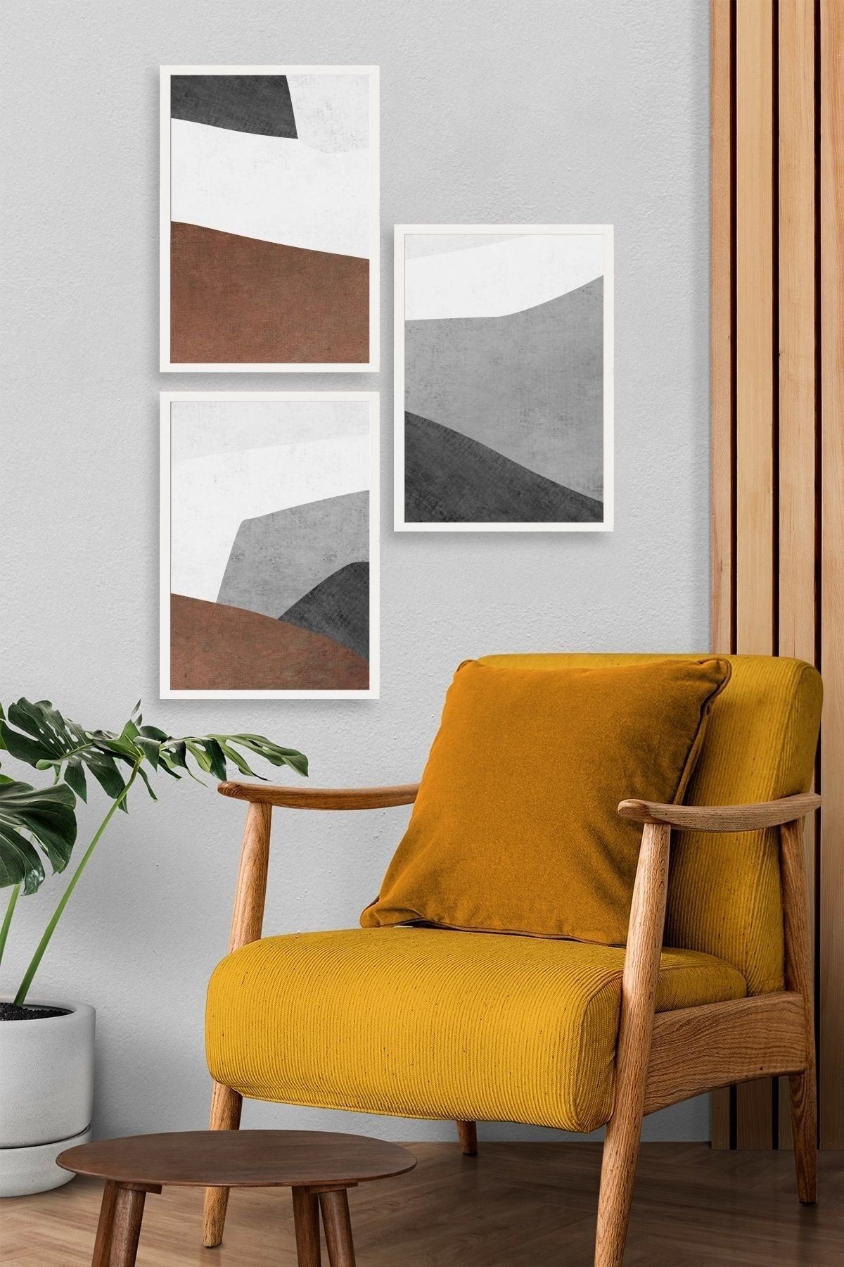 Soyut Üçlü Ahşap Çerçeveli Tablo 50 x 70