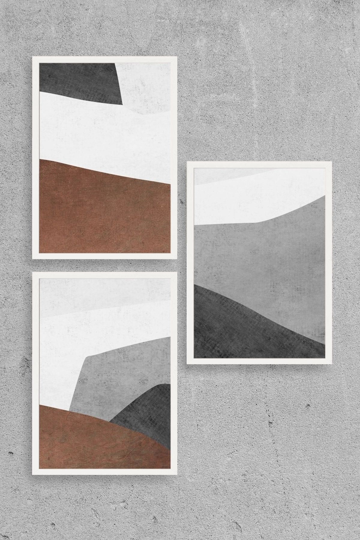 Soyut Üçlü Ahşap Çerçeveli Tablo 30 x 40