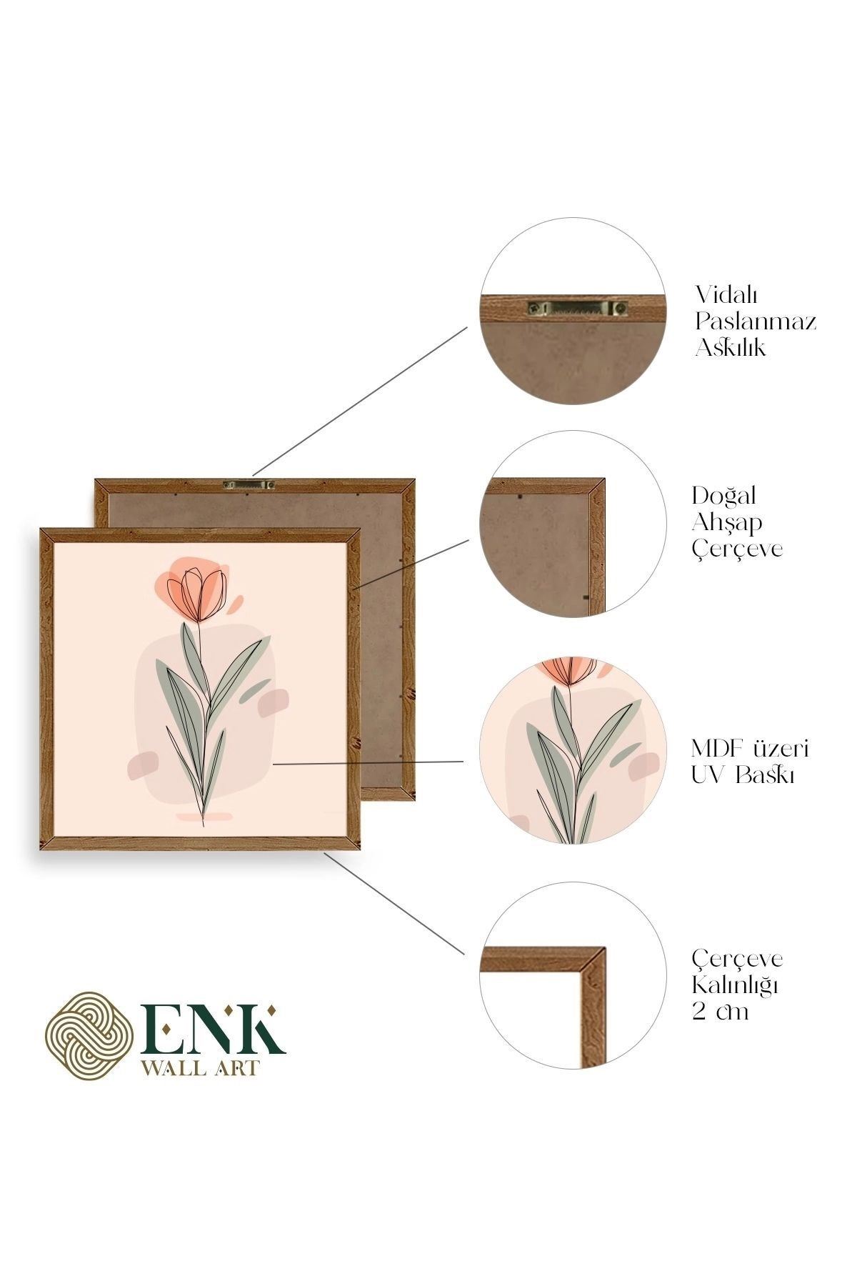 Çiçek Ahşap Çerçeveli Tablo 42 x 42