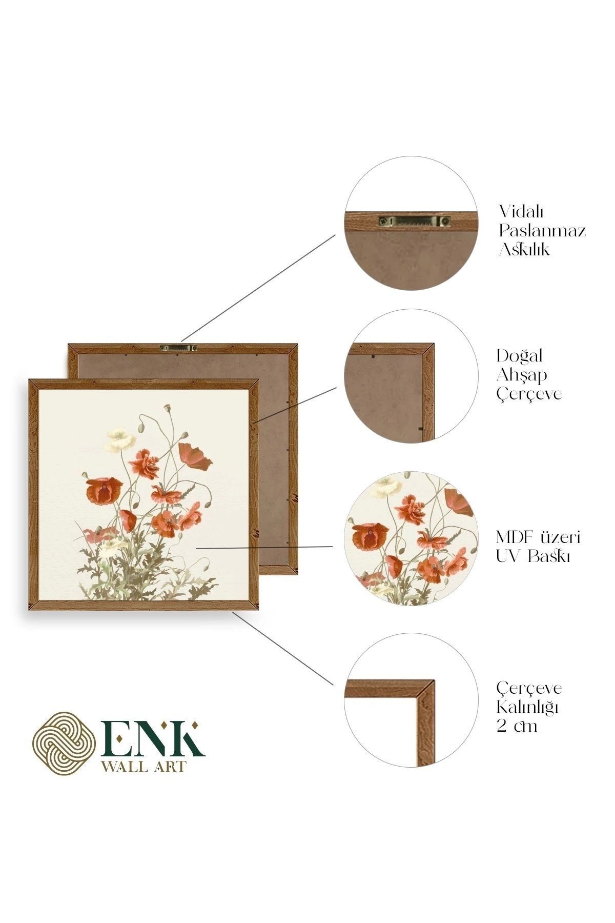 Çiçek Ahşap Çerçeveli Tablo 50 x 50