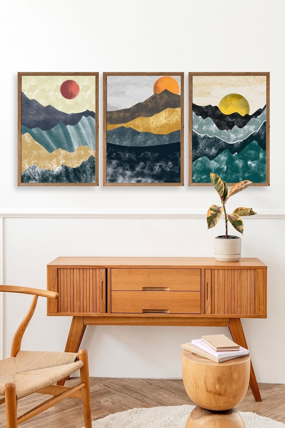 Manzara Üçlü Ahşap Çerçeveli Tablo 17 x 23