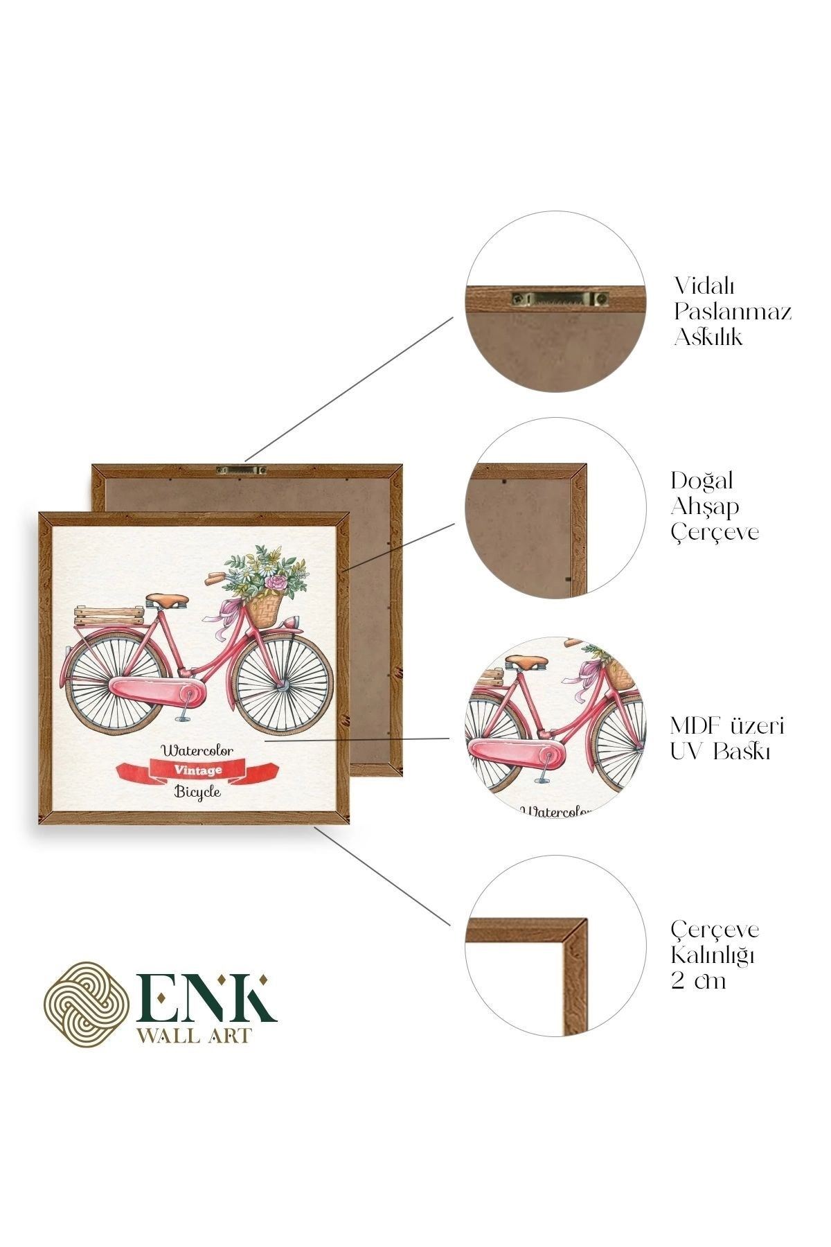Bisiklet Ahşap Çerçeveli Tablo 23 x 23