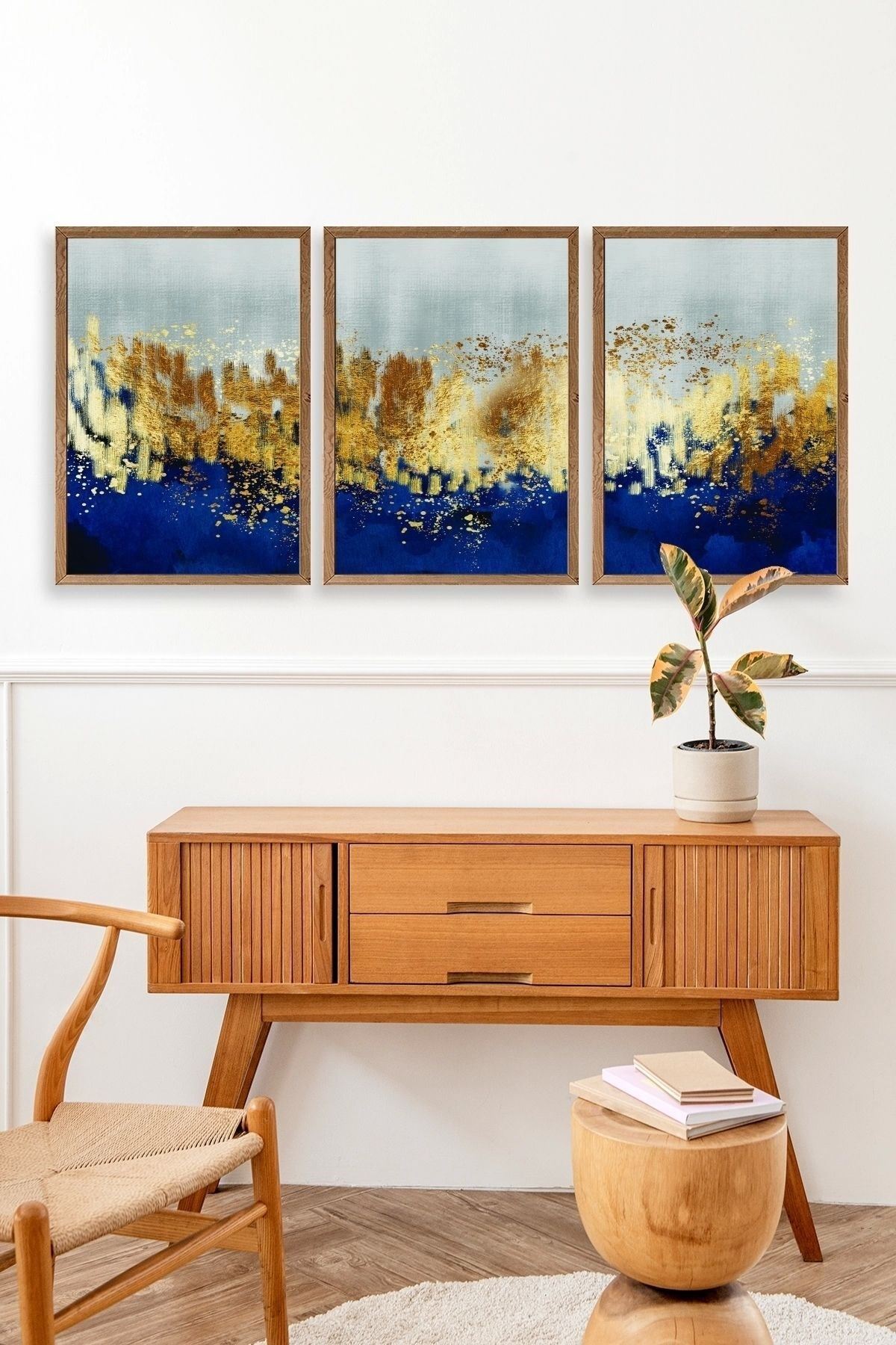 Soyut Üçlü Ahşap Çerçeveli Tablo 40 x 60