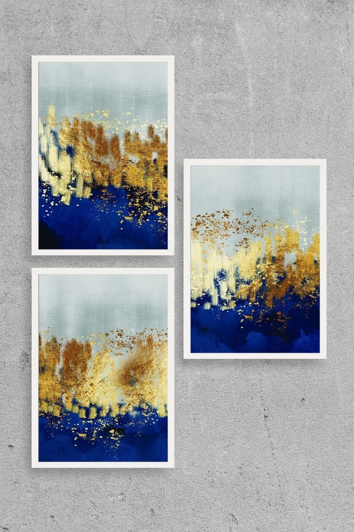 Soyut Üçlü Ahşap Çerçeveli Tablo 30 x 40