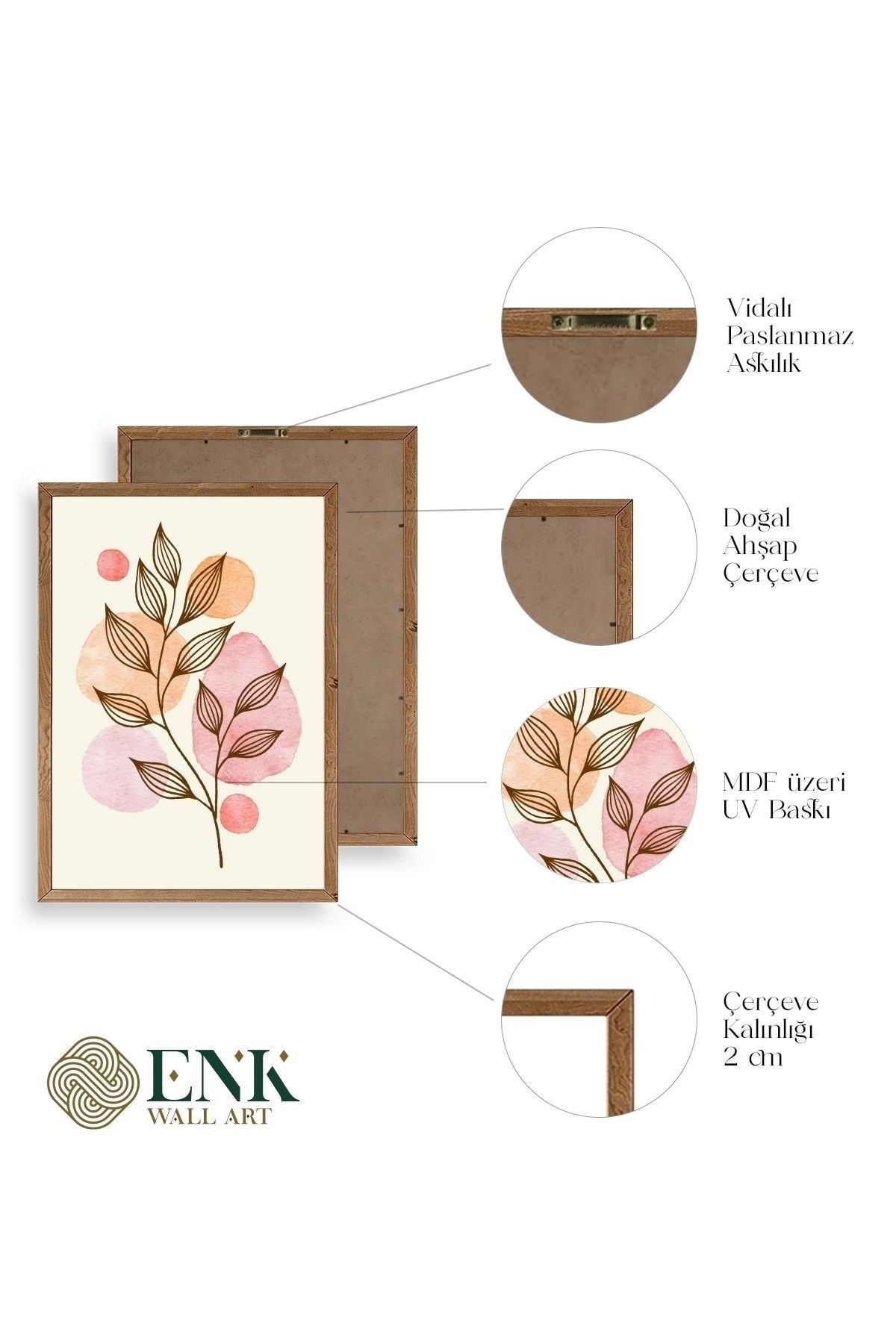 Çiçek Desenli Üçlü Ahşap Çerçeveli Tablo 17 x 23