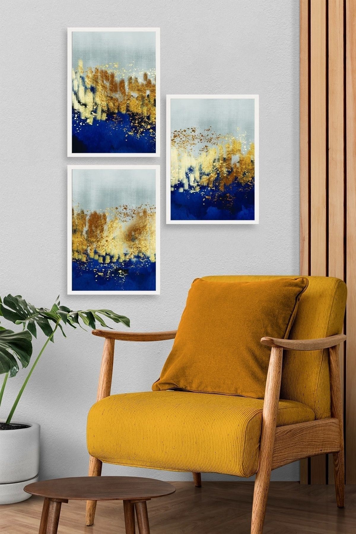 Soyut Üçlü Ahşap Çerçeveli Tablo 23 x 30