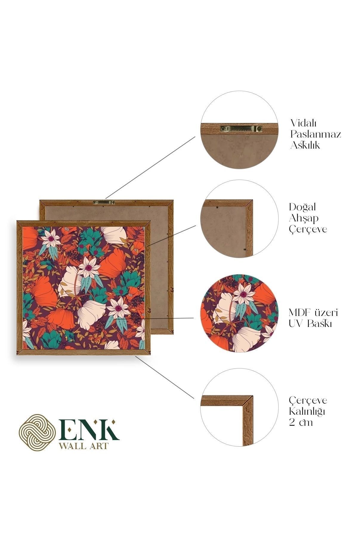 Çiçek Ahşap Çerçeveli Tablo 23 x 23