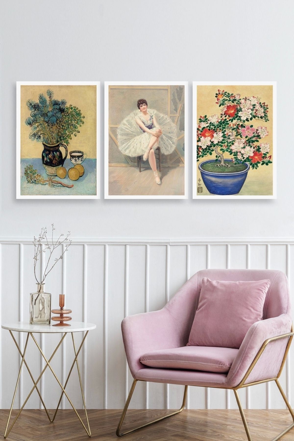 Ünlü Tablolar Üçlü Ahşap Çerçeveli Tablo 23 x 30