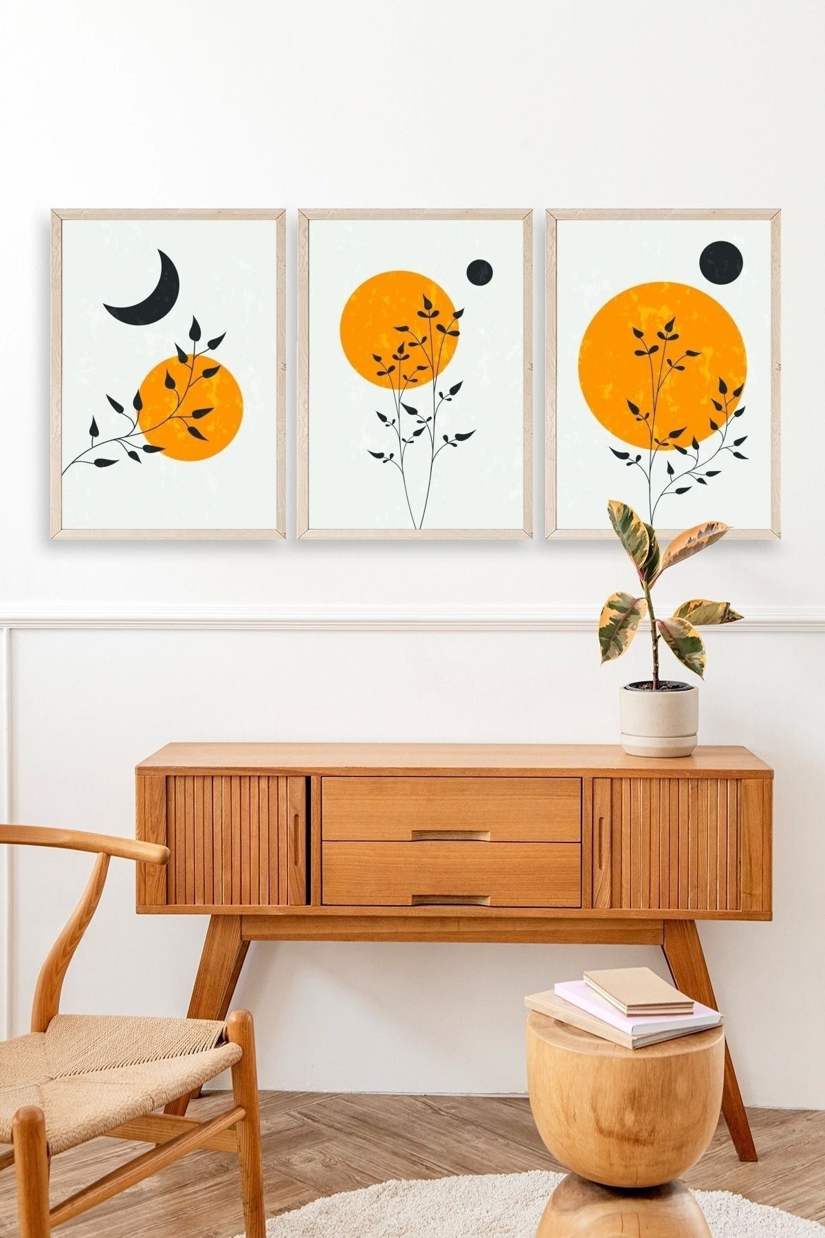 Manzara Üçlü Ahşap Çerçeveli Tablo 17 x 23