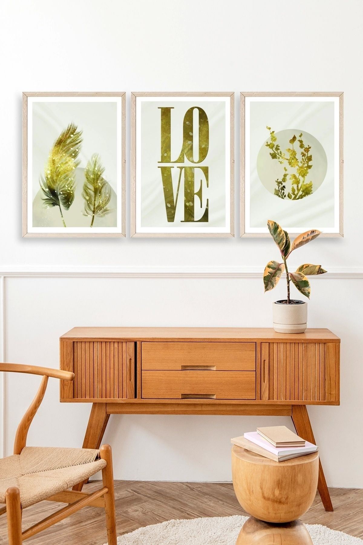 Manzara Üçlü Ahşap Çerçeveli Tablo 30 x 42