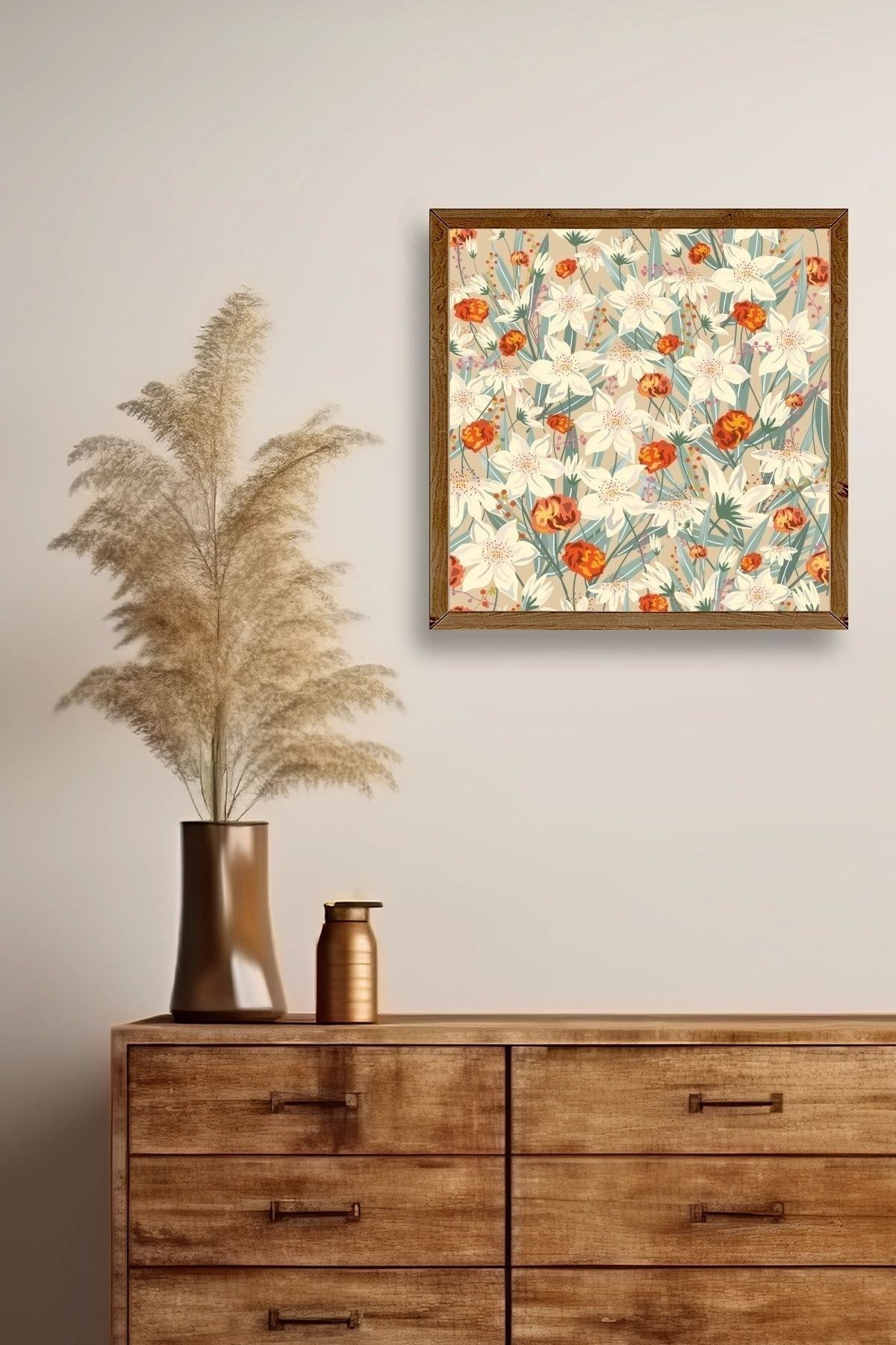 Çiçek Ahşap Çerçeveli Tablo 23 x 23