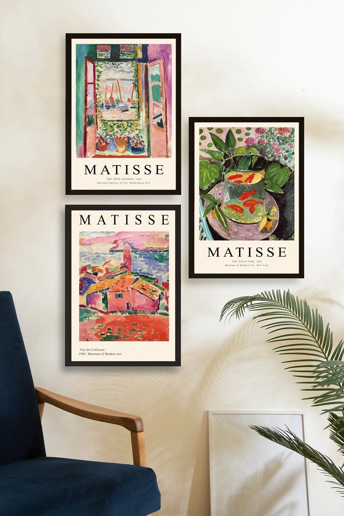 Matisse Üçlü Ahşap Çerçeveli Tablo 40 x 60