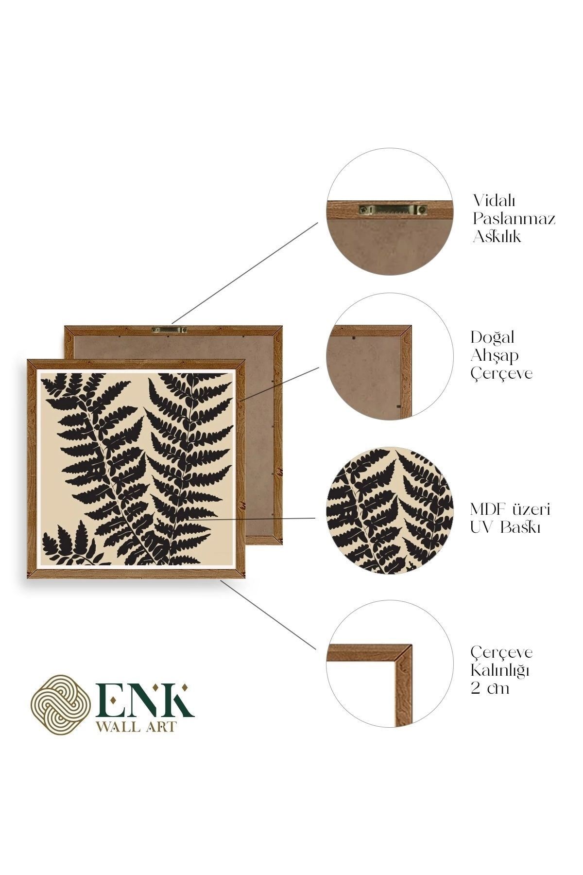 Yaprak Ahşap Çerçeveli Tablo 50 x 50