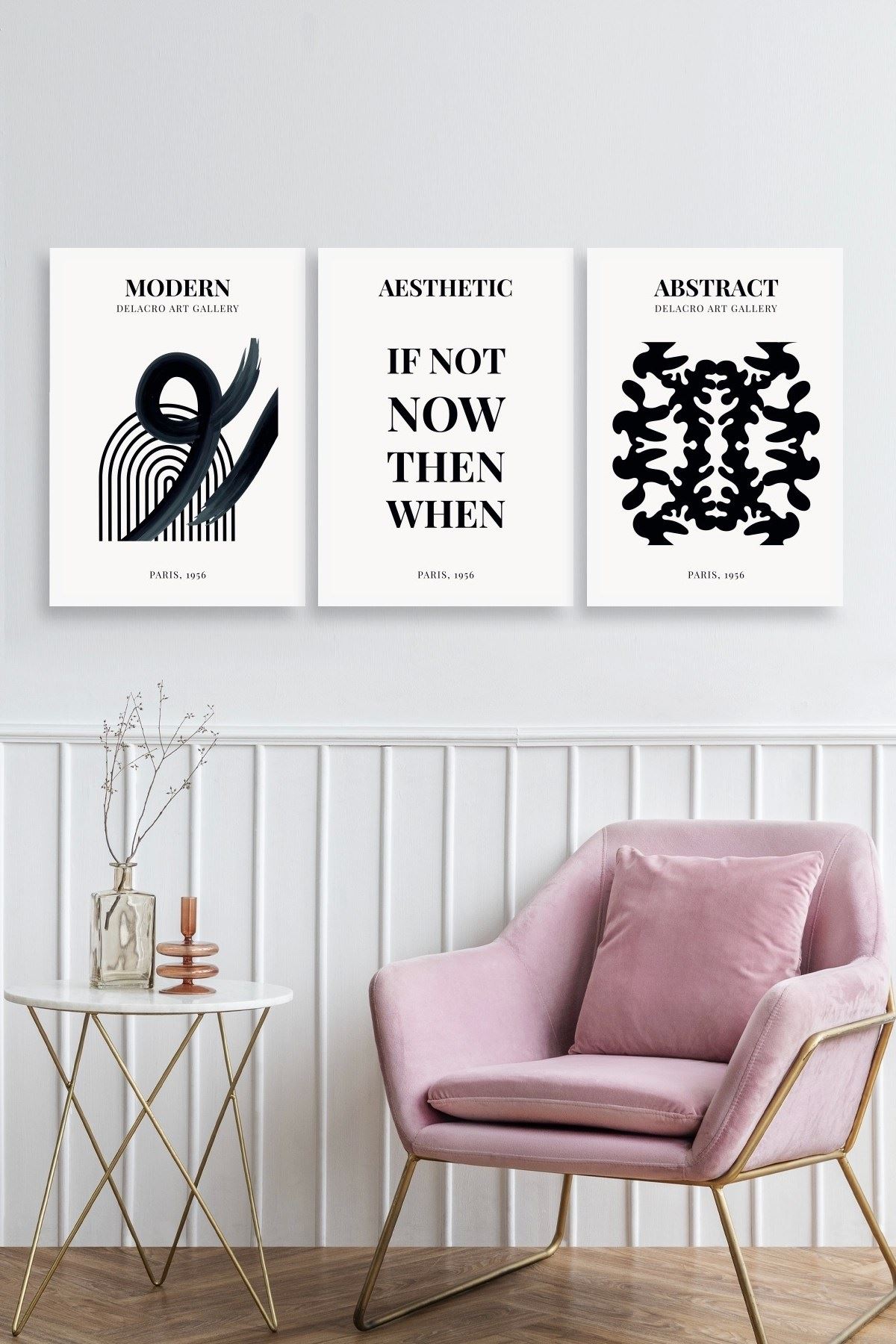 Modern Üçlü Ahşap Çerçeveli Tablo 23 x 30