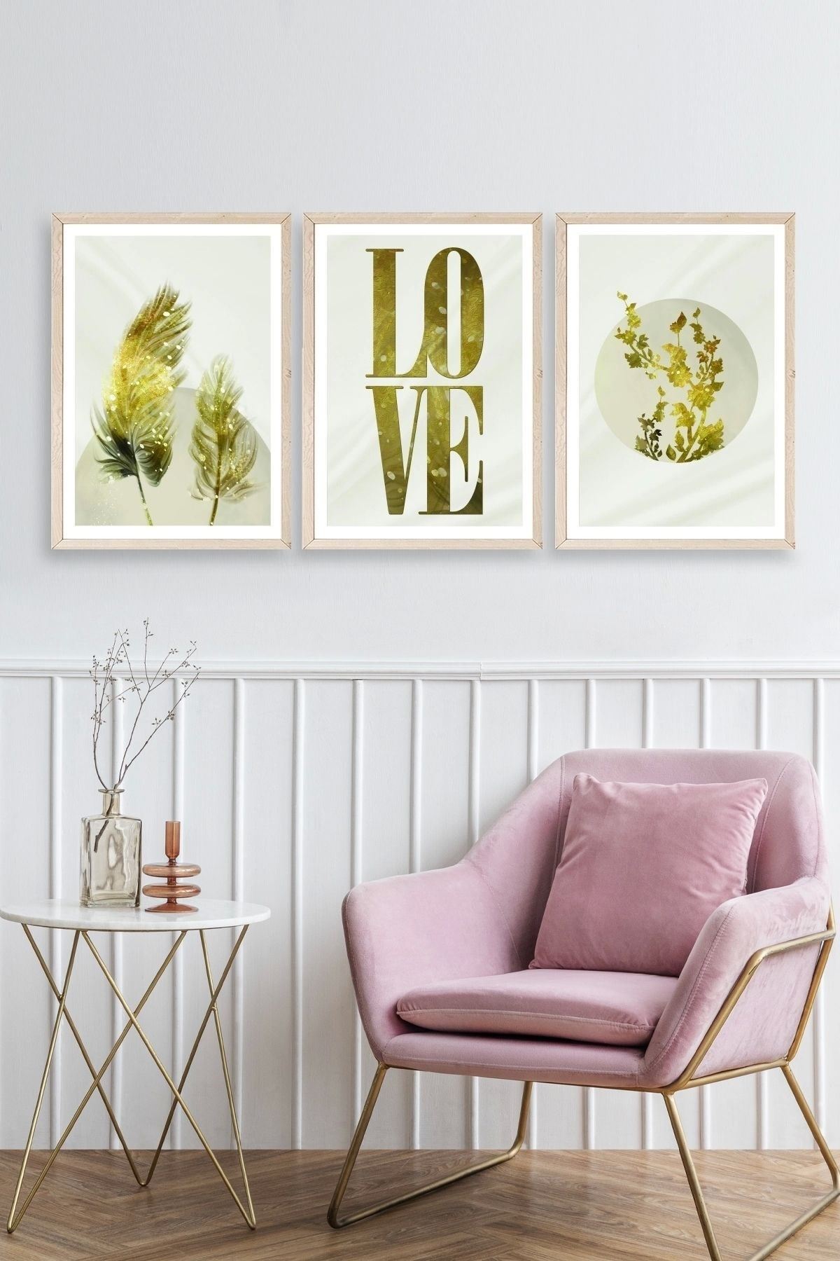 Manzara Üçlü Ahşap Çerçeveli Tablo 30 x 42