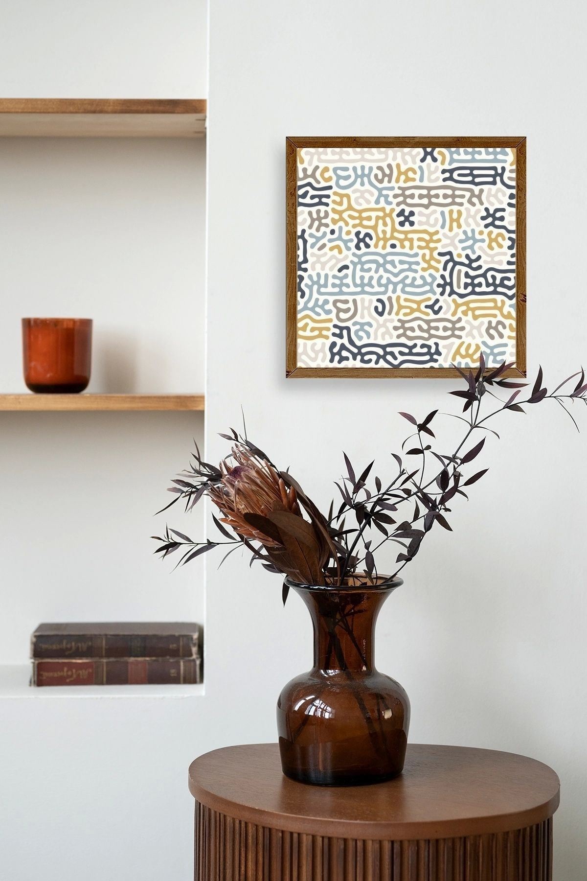 Soyut Ahşap Çerçeveli Tablo 23 x 23