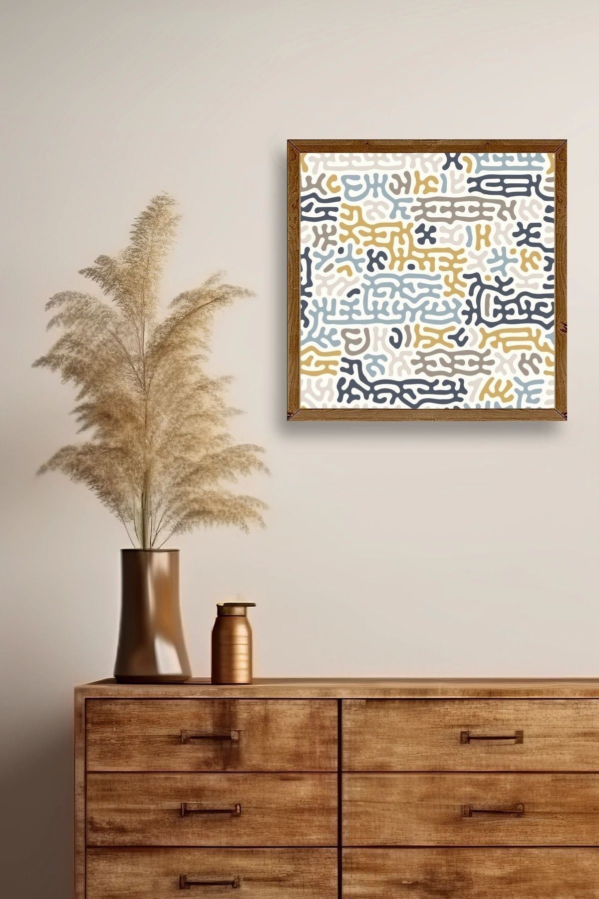 Soyut Ahşap Çerçeveli Tablo 50 x 50