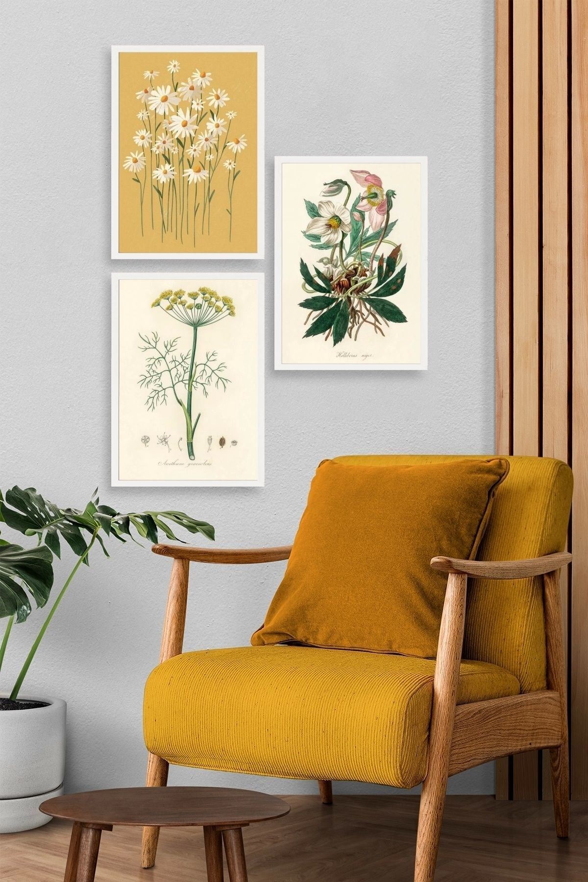 Çiçek Üçlü Ahşap Çerçeveli Tablo 23 x 30