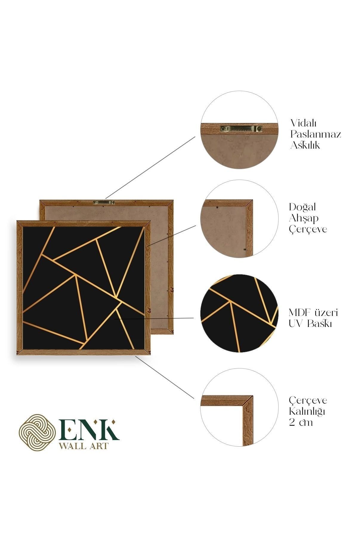 Üçgen Ahşap Çerçeveli Tablo 50 x 50